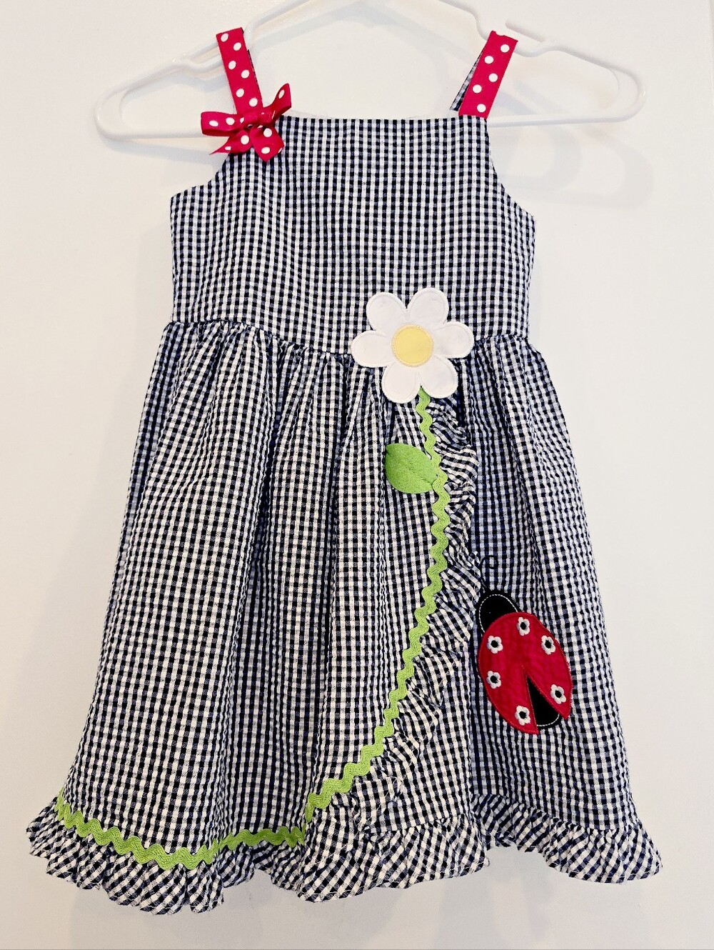 Sz 5 Rare Editions Girls Dress Navy & White Gingham Seersucker